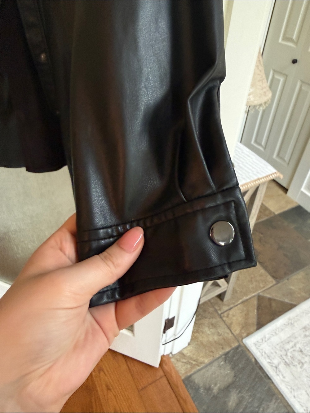 Zara Black Faux Leather Belted Shirt Jacket - Picture 6 of 14